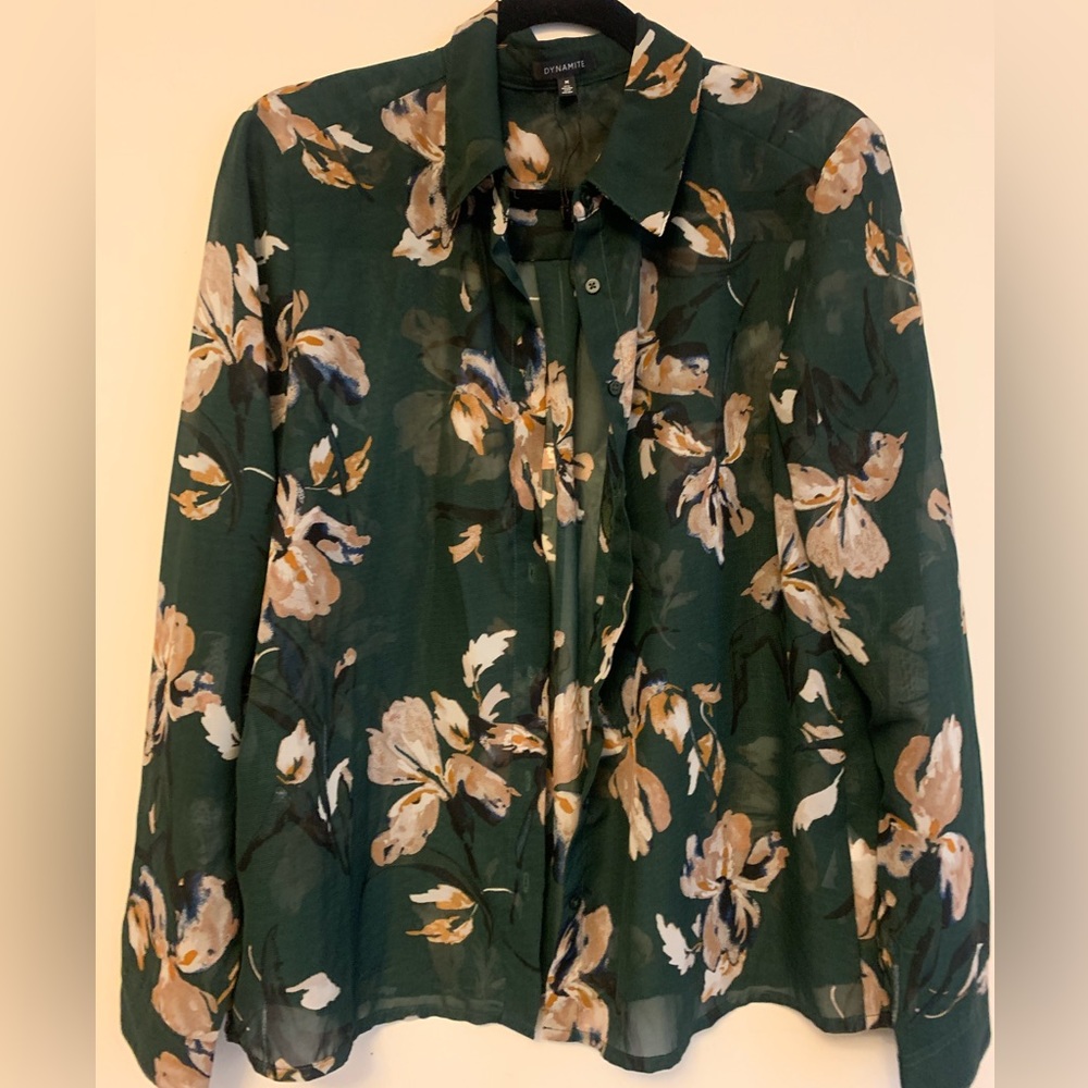 Green Floral sheer blouse